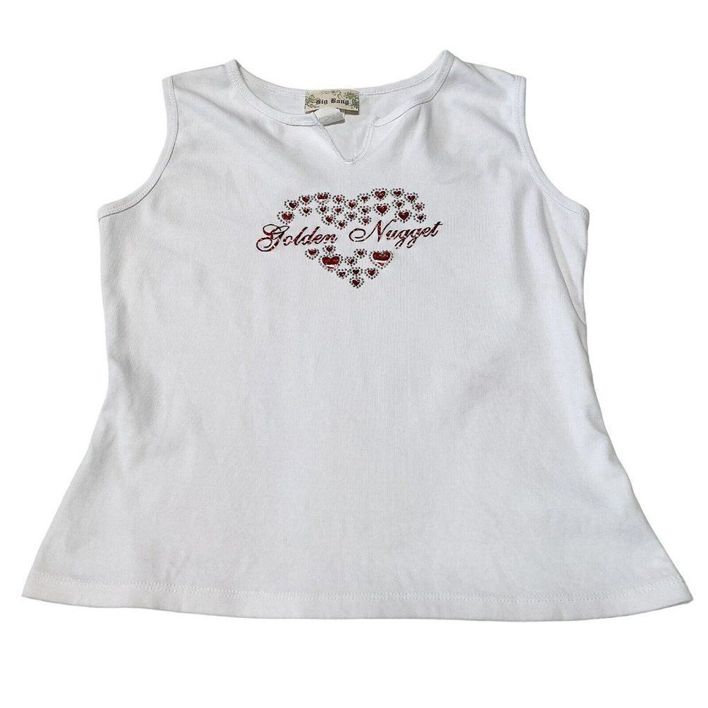 Vintage Y2K Big Bang Golden Nugget red heart V Cut  white tank top size large